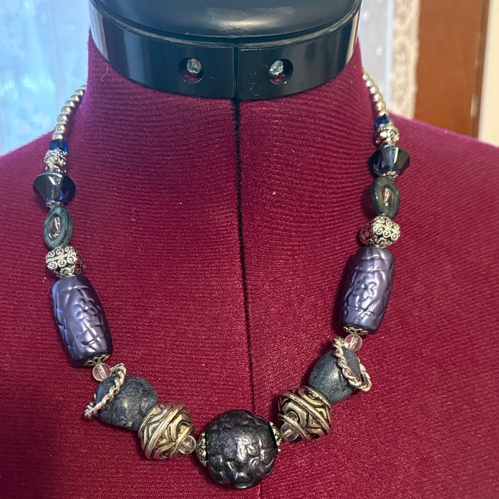 Chico's Navy/Purple and Silver Statement Necklace